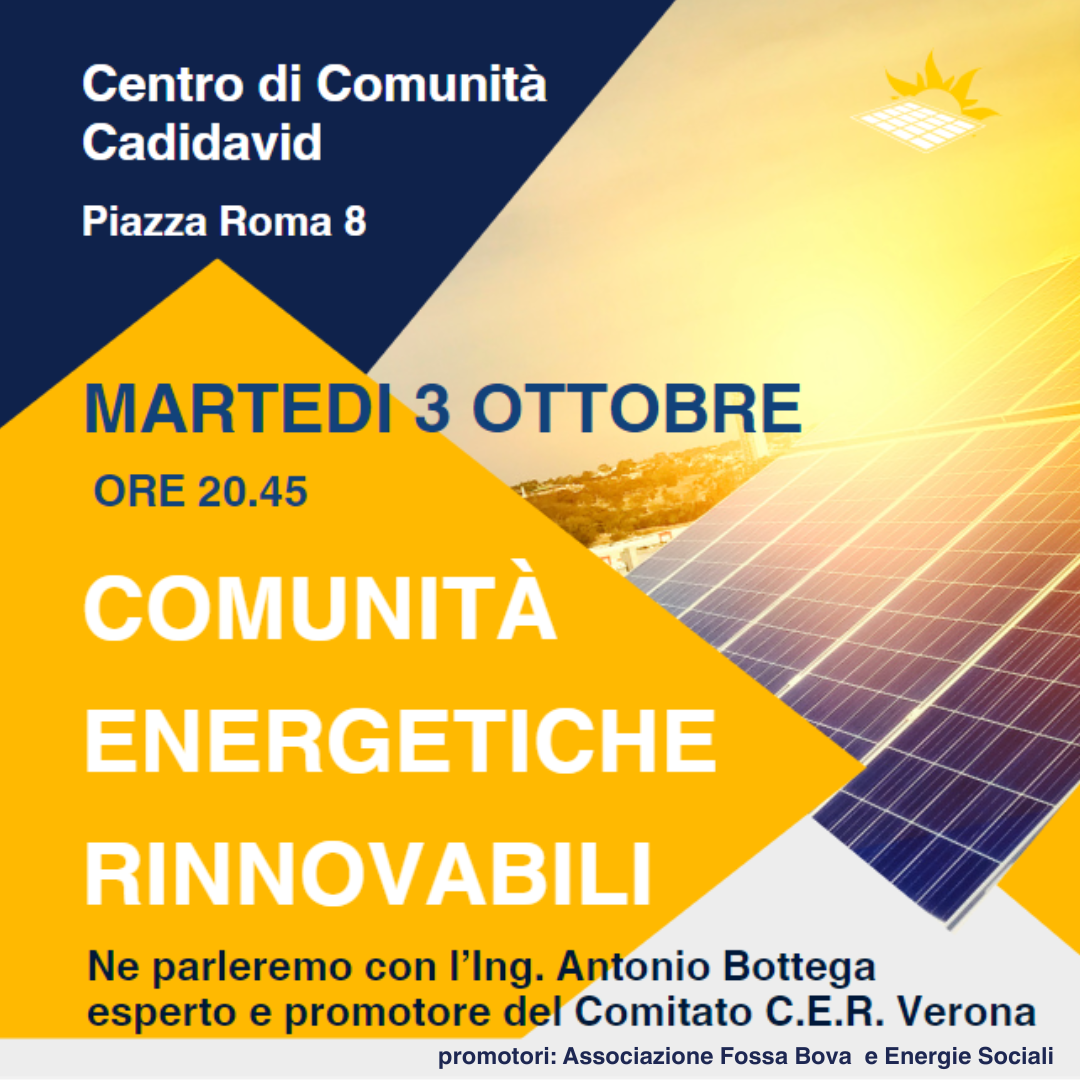 Incontro sulle Comunità Energetiche a Cadidavid - 3 ottobre 2023 ore 20.45