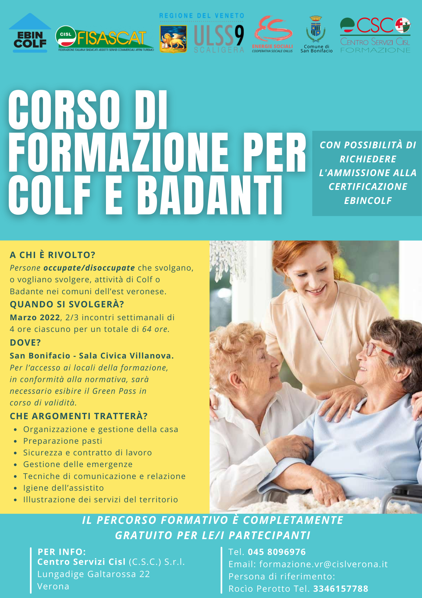 Corso gratuito di formazione per Colf e Badanti